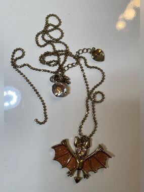 Y2K Betsey Johnson Bat Rhinestone Pendant Necklace